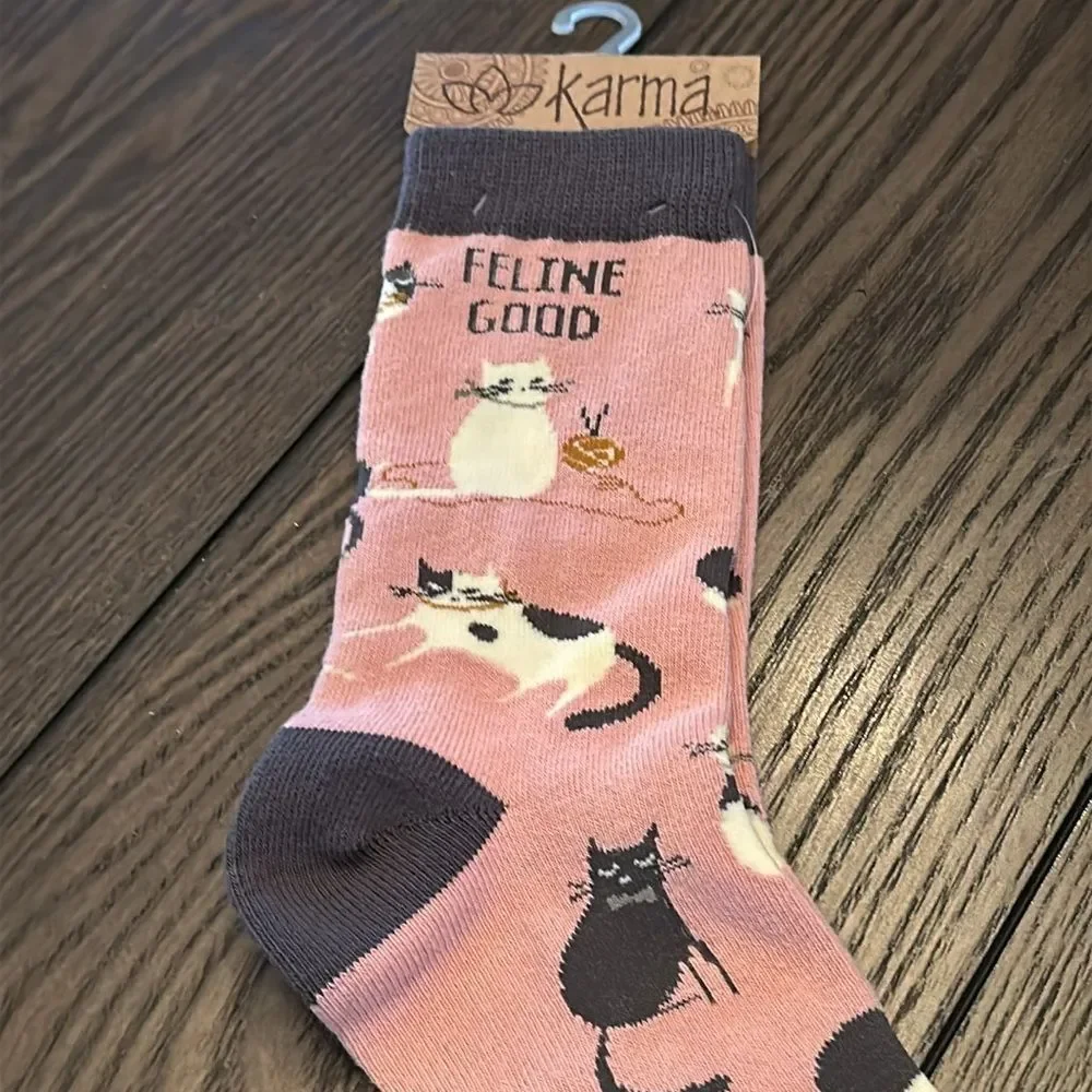 Karma Feline Good Cat Crew Socks OS New